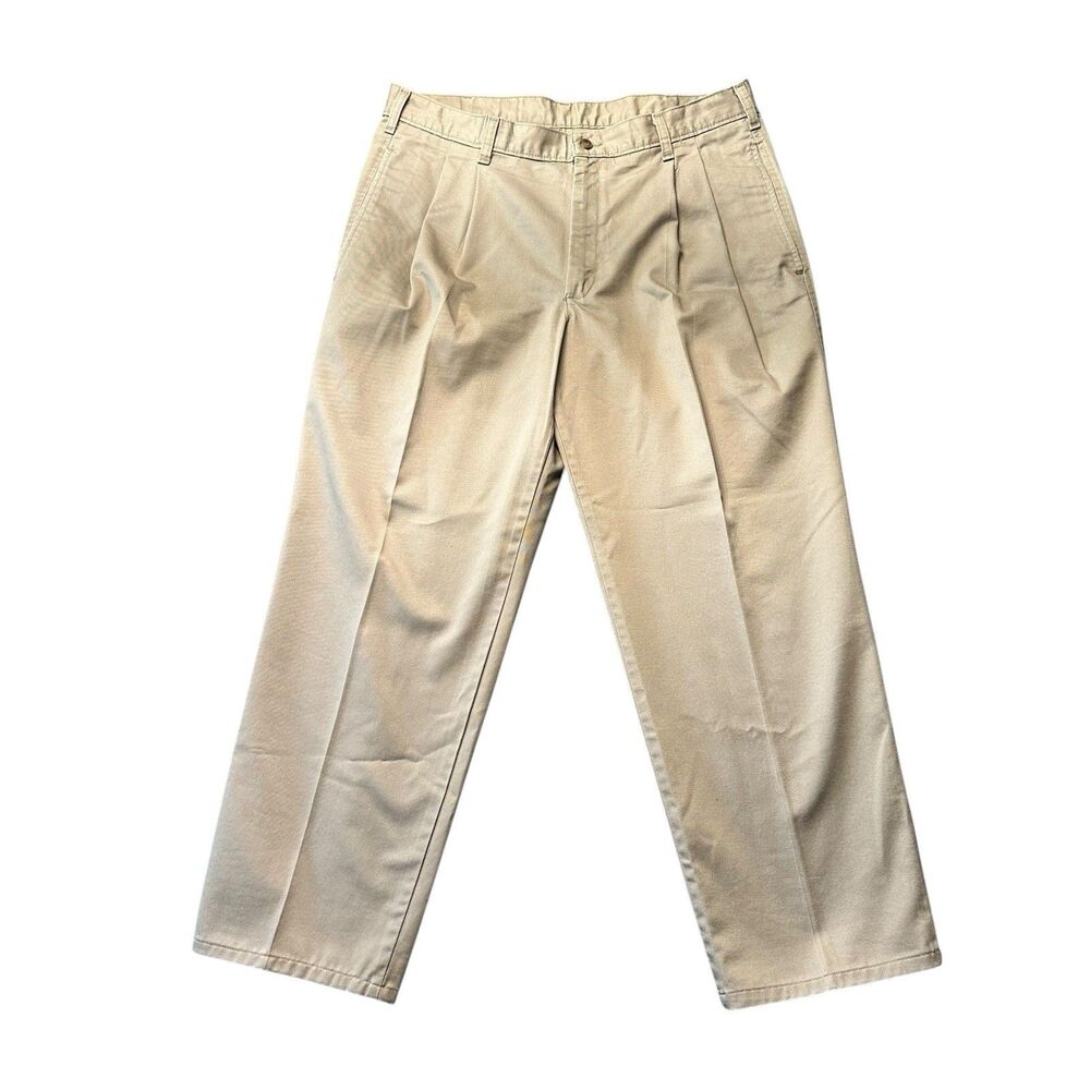Duxbak Mens 36x30 Chino Pants Beige Pleated Front Casual USA Made Vintage EUC